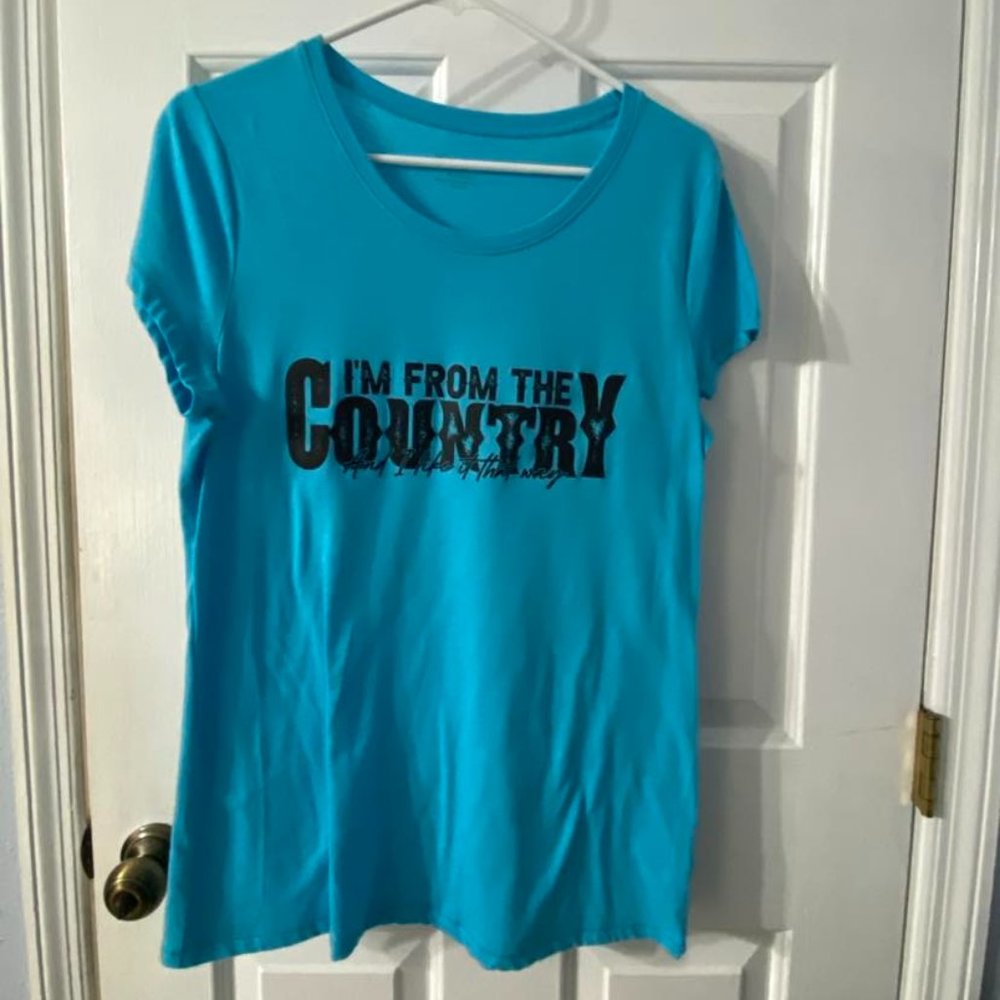 Country Music Inspired Tee - "I'm From The Country" - Aqua/XL/NWOT